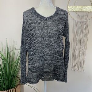 nsf • wool cashmere vneck marled open knit sweater